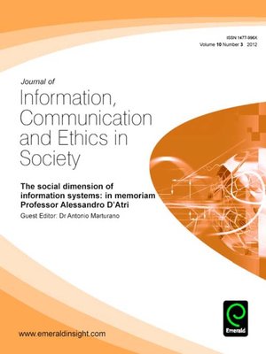 cover image of Journal of Information, Communication & Ethics in Society, Volume 10, Issue 3